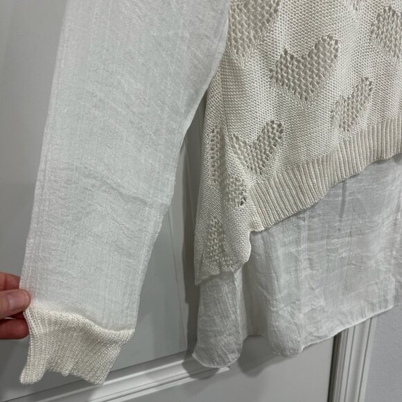 Simply Couture White Knit Heart Pattern Scoop Neck Top High-Low Hem Sz S Relaxed - Picture 4 of 12